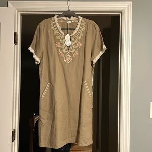 Spartina 449 Tan Embroidered Midi Dress- this has been worn once!